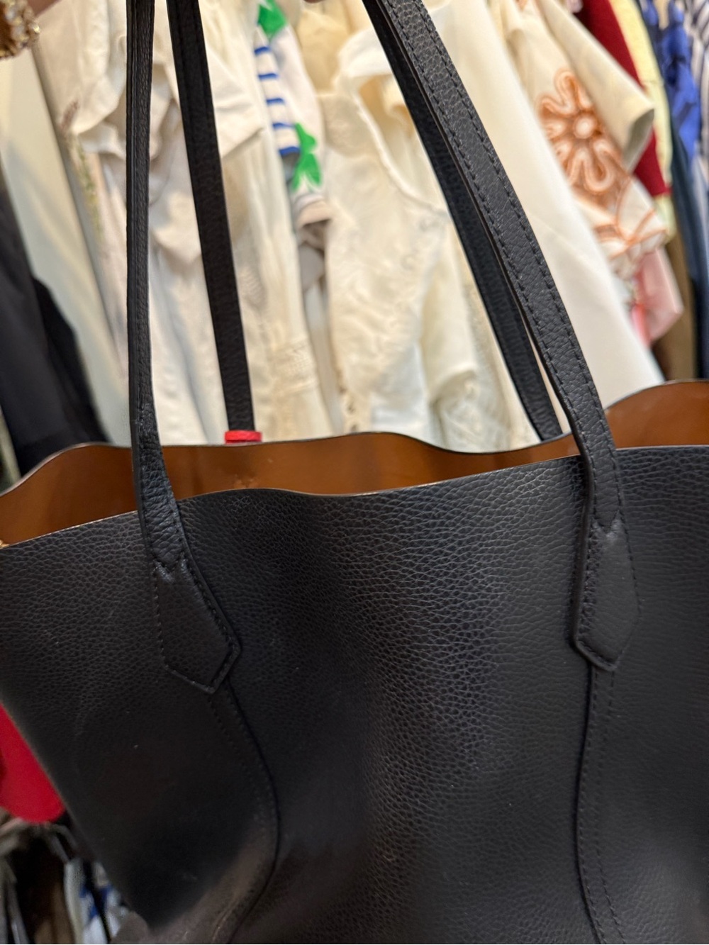 Tory Burch Classic black Leather Tote Bag - Black/Tan inside - Picture 7 of 8